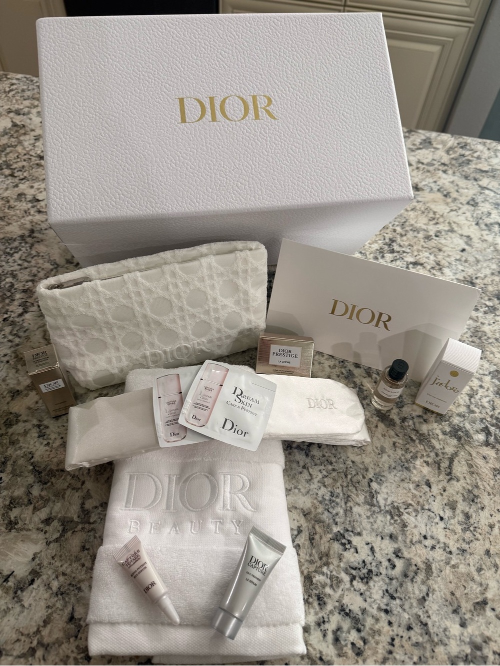 Dior White Quilted Cosmetic Pouch with Silver Hardware